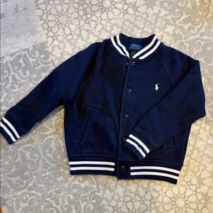 Polo Ralph Lauren Navy Knit Bomber Jacket with White Stripes 3T